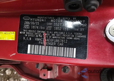 2015 Hyundai Accent Gls z USA, uszkodzony, nr VIN KMHCT4AE6FU867812